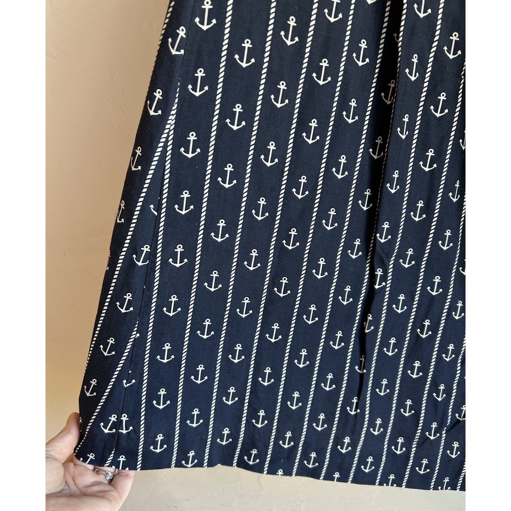 Vintage Bechamel Anchor Print Pleated Midi Maxi Skirt 12 Nautical Preppy Money - Picture 3 of 5